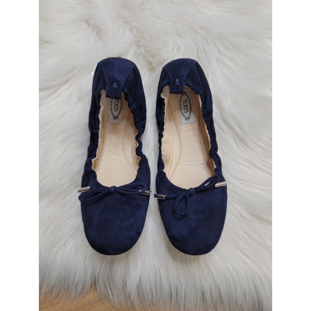 Tod's Bow Ballet Flats Blue Suede Women's Size EU 38 US Size 8 $545